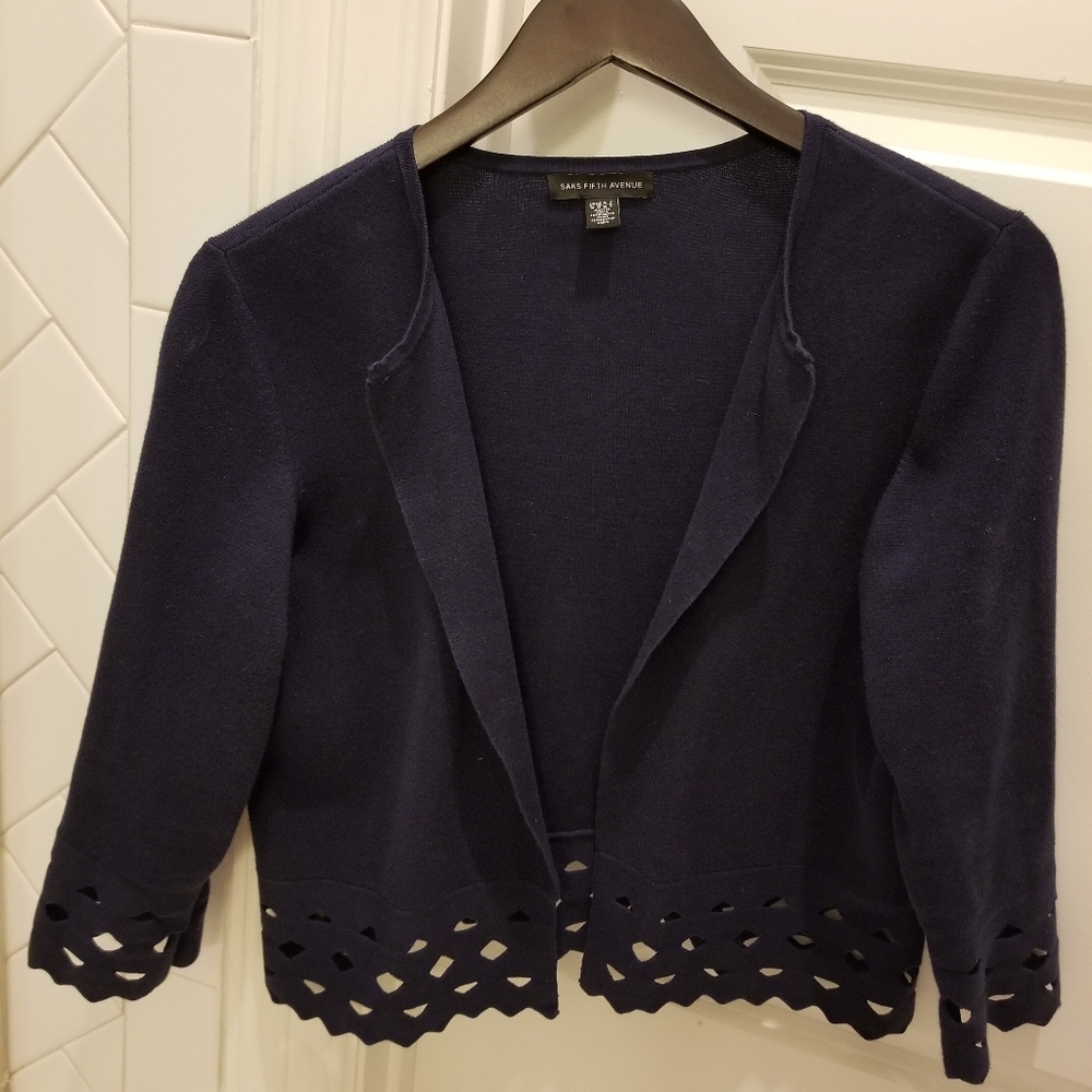 Saks Fifth Avenue Navy Eyelet Sweater